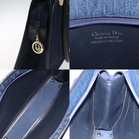 DIOR Trotter Canvas Hand Bag Navy Gold - Picture 11 of 12
